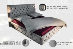 Design Doppelbett PARIS 180x200cm silber grau Samt Chesterfield