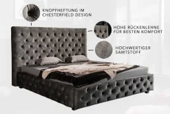 Design Doppelbett PARIS 180x200cm grau Samt Chesterfield
