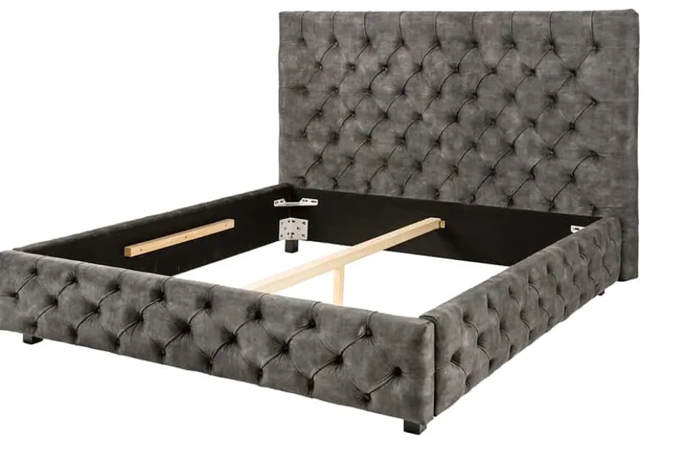 Design Doppelbett PARIS 180x200cm grau Samt Chesterfield
