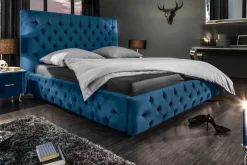 Design Doppelbett PARIS 180x200cm dunkelblau Samt Chesterfield