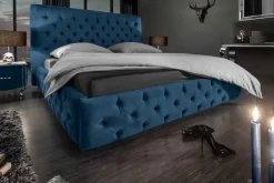 Design Doppelbett PARIS 180x200cm dunkelblau Samt Chesterfield