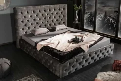 Design Doppelbett PARIS 160x200cm grau Samt Chesterfield Polsterbett