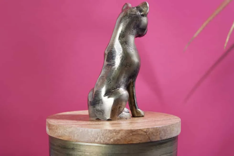 Design Dose PANTHER 20cm gold natur Mangoholz Panther-Figur Metall Dekoration