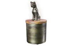 Design Dose PANTHER 20cm gold natur Mangoholz Panther-Figur Metall Dekoration