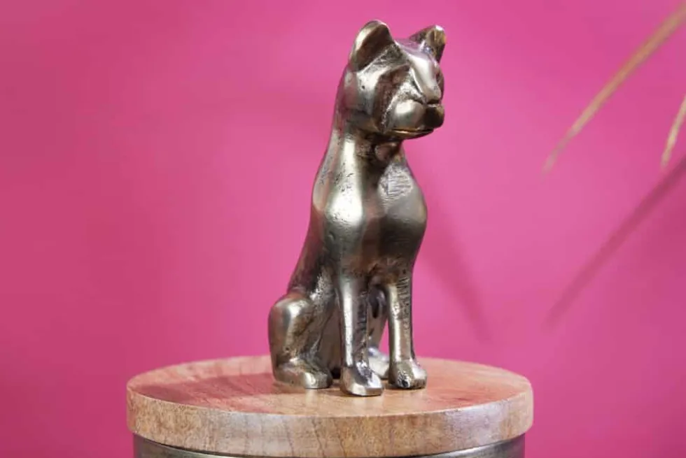 Design Dose PANTHER 20cm gold natur Mangoholz Panther-Figur Metall Dekoration