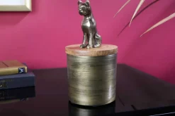 Design Dose PANTHER 20cm gold natur Mangoholz Panther-Figur Metall Dekoration
