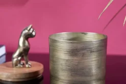 Design Dose PANTHER 20cm gold natur Mangoholz Panther-Figur Metall Dekoration