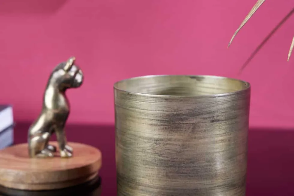Design Dose PANTHER 20cm gold natur Mangoholz Panther-Figur Metall Dekoration
