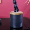 Design Dose PANTHER 20cm schwarz natur Mangoholz Panther-Figur Metall Dekoration