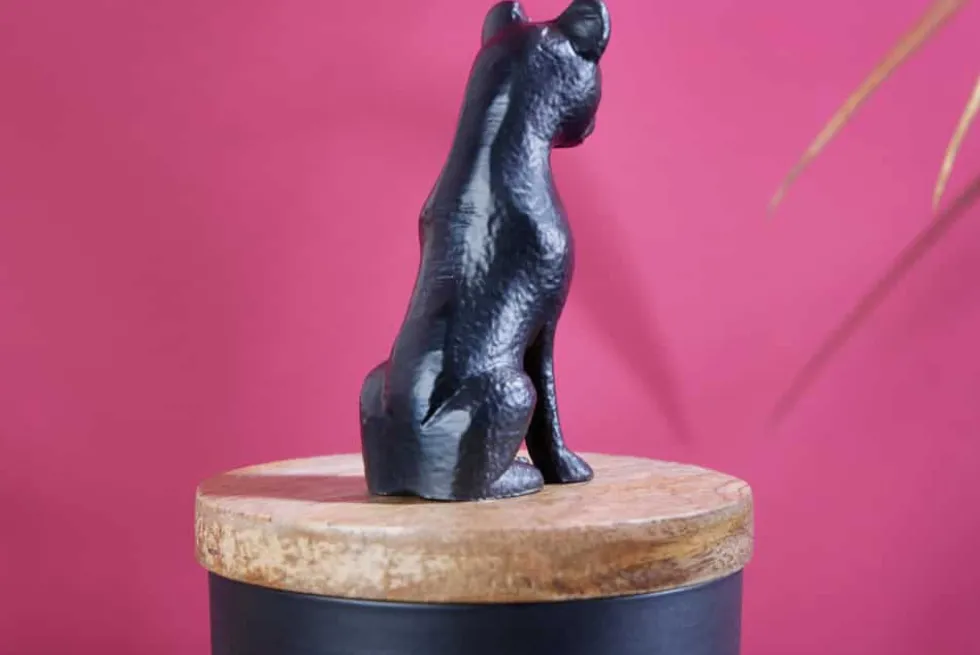 Design Dose PANTHER 20cm schwarz natur Mangoholz Panther-Figur Metall Dekoration