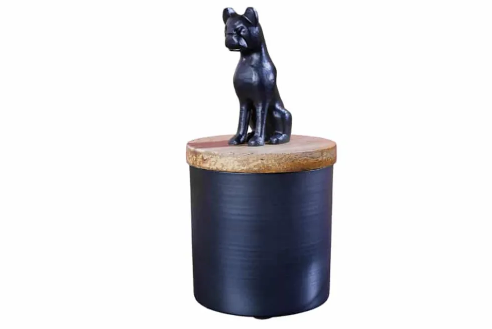 Design Dose PANTHER 20cm schwarz natur Mangoholz Panther-Figur Metall Dekoration