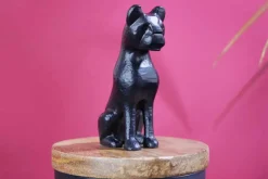 Design Dose PANTHER 20cm schwarz natur Mangoholz Panther-Figur Metall Dekoration