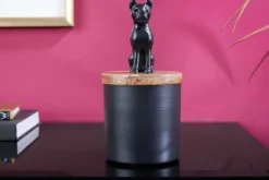 Design Dose PANTHER 20cm schwarz natur Mangoholz Panther-Figur Metall Dekoration