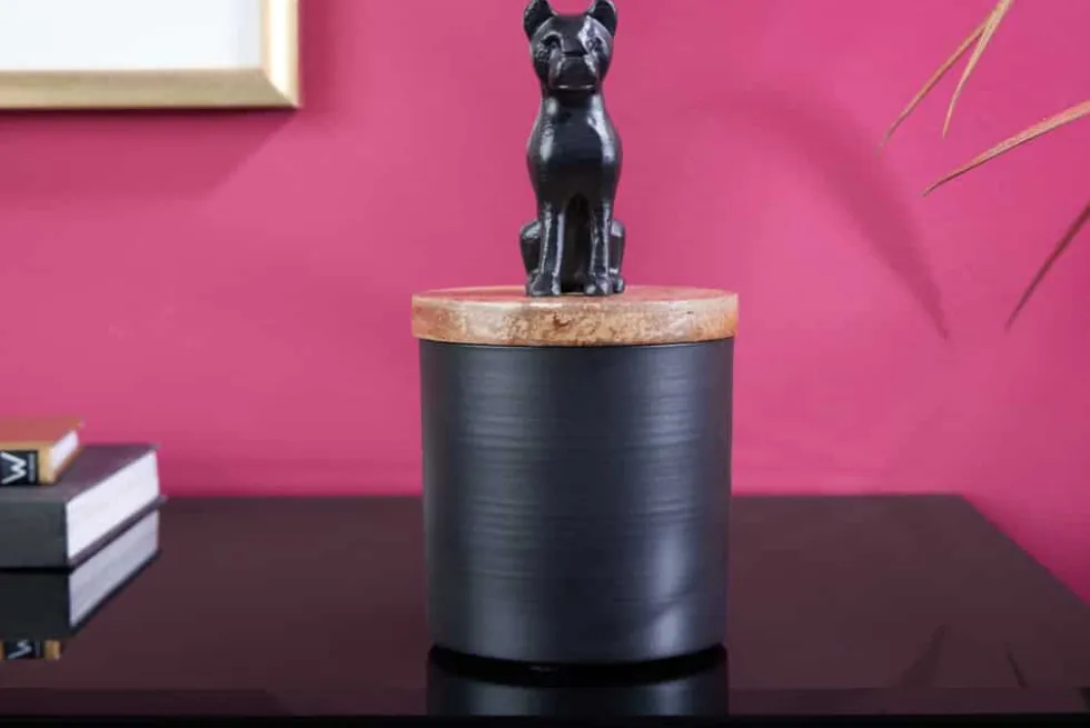 Design Dose PANTHER 20cm schwarz natur Mangoholz Panther-Figur Metall Dekoration