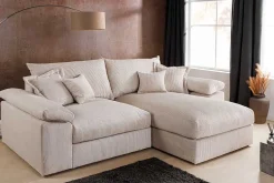 Design Ecksofa ATMOSPHERE XL 245cm champagner beige Cord Federkern inkl. Kissen