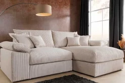 Design Ecksofa ATMOSPHERE XL 245cm champagner beige Cord Federkern inkl. Kissen