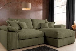 Design Ecksofa ATMOSPHERE XL 245cm grün Cord Federkern inkl. Kissen