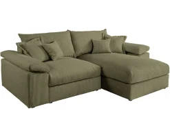 Design Ecksofa ATMOSPHERE XL 245cm grün Cord Federkern inkl. Kissen