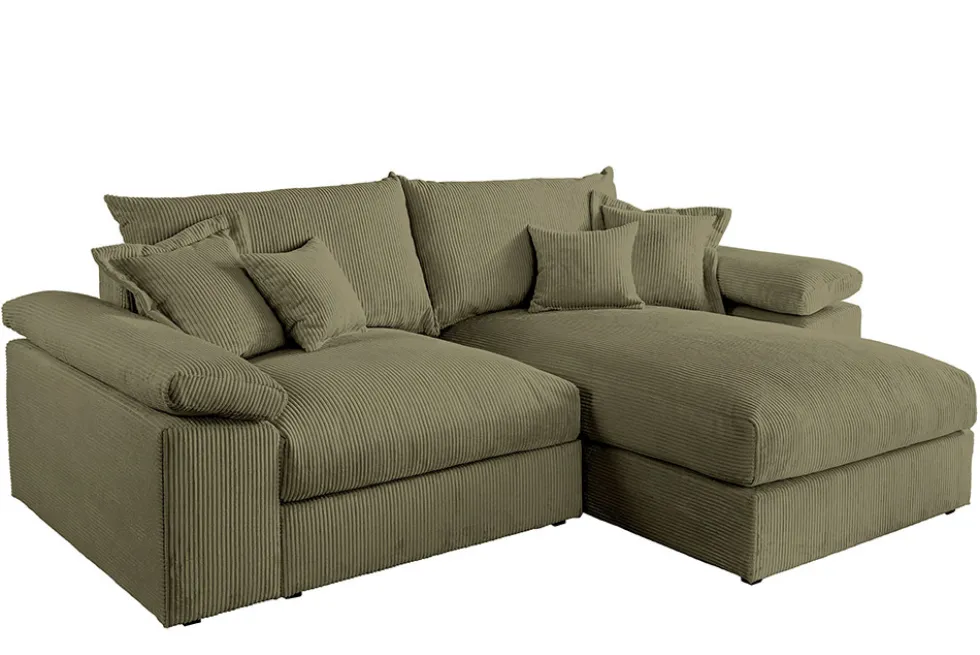 Design Ecksofa ATMOSPHERE XL 245cm grün Cord Federkern inkl. Kissen