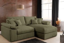 Design Ecksofa ATMOSPHERE XL 245cm grün Cord Federkern inkl. Kissen