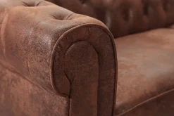 Design Ecksofa CHESTERFIELD 270cm antik braun Microfaser Federkern Ottomane links Vintage