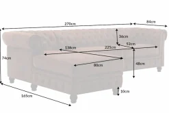 Design Ecksofa CHESTERFIELD 270cm antik braun Microfaser Federkern Ottomane links Vintage