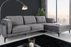 Design Ecksofa MANHATTAN 295cm dunkelgrau Samt Federkern 3-Sitzer Metallfüße