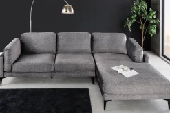 Design Ecksofa MANHATTAN 295cm dunkelgrau Samt Federkern 3-Sitzer Metallfüße