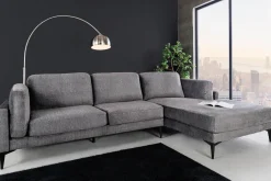 Design Ecksofa MANHATTAN 295cm dunkelgrau Samt Federkern 3-Sitzer Metallfüße