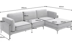 Design Ecksofa MANHATTAN 295cm dunkelgrau Samt Federkern 3-Sitzer Metallfüße