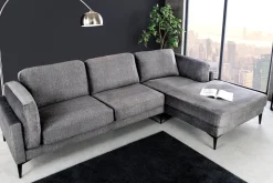 Design Ecksofa MANHATTAN 295cm dunkelgrau Samt Federkern 3-Sitzer Metallfüße
