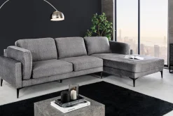 Design Ecksofa MANHATTAN 295cm dunkelgrau Samt Federkern 3-Sitzer Metallfüße