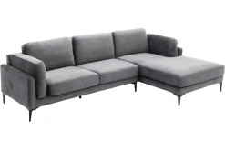Design Ecksofa MANHATTAN 295cm dunkelgrau Samt Federkern 3-Sitzer Metallfüße