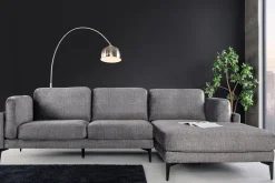 Design Ecksofa MANHATTAN 295cm dunkelgrau Samt Federkern 3-Sitzer Metallfüße
