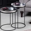 Design 2er Set Beistelltisch ELEMENTS 55cm silber Hammerschlag handmade rund