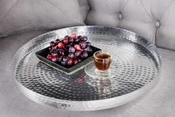 Design 2er Set Beistelltisch ELEMENTS 55cm silber Hammerschlag handmade rund