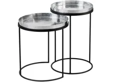 Design 2er Set Beistelltisch ELEMENTS 55cm silber Hammerschlag handmade rund