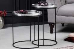 Design 2er Set Beistelltisch ELEMENTS 55cm silber Hammerschlag handmade rund