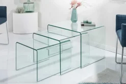 Design 3er Set Glas Couchtisch FANTOME 60cm Beistelltische transparent