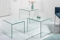 Design 3er Set Glas Couchtisch FANTOME 60cm Beistelltische transparent