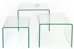 Design 3er Set Glas Couchtisch FANTOME 60cm Beistelltische transparent