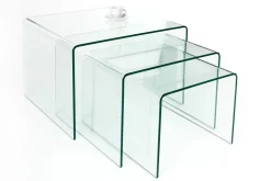 Design 3er Set Glas Couchtisch FANTOME 60cm Beistelltische transparent