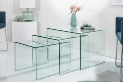 Design 3er Set Glas Couchtisch FANTOME 60cm Beistelltische transparent