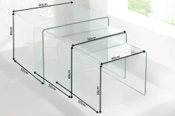 Design 3er Set Glas Couchtisch FANTOME 60cm Beistelltische transparent