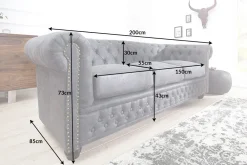 Design 3er Sofa CHESTERFIELD 200cm antik grau Federkern 3-Sitzer Loungesofa