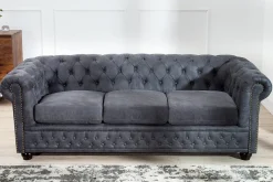 Design 3er Sofa CHESTERFIELD 200cm antik grau Federkern 3-Sitzer Loungesofa