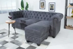 Design 3er Sofa CHESTERFIELD 200cm antik grau Federkern 3-Sitzer Loungesofa