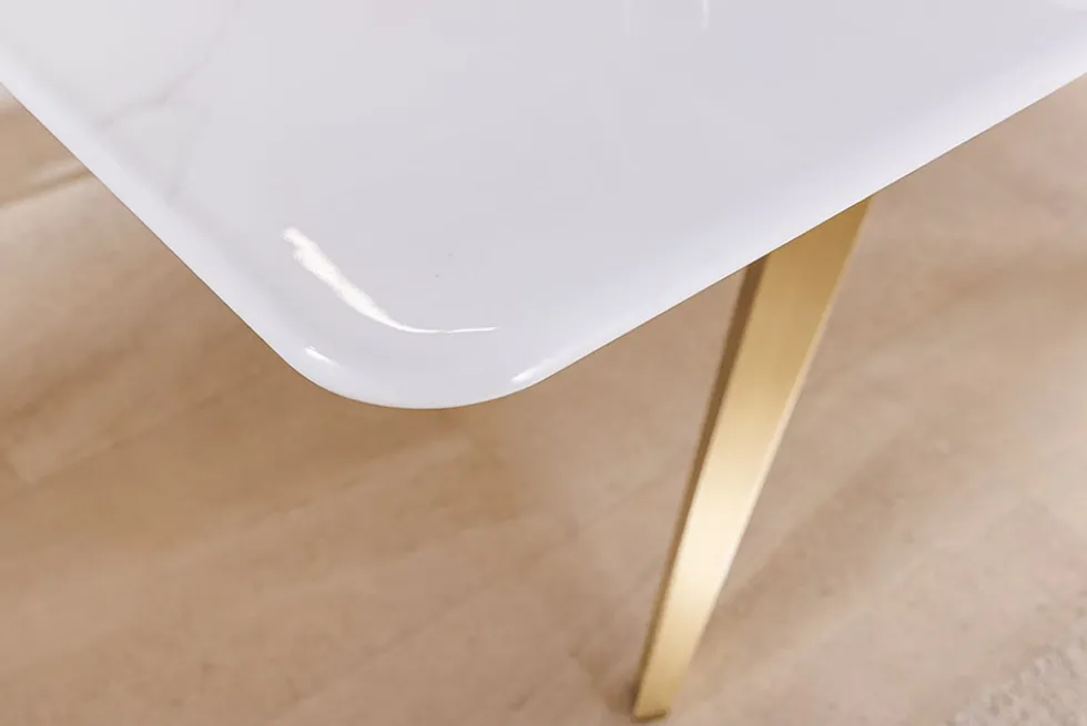 Design Esstisch ART LIVING 200cm weiß Marmor Keramik Metall brushed champagner gold