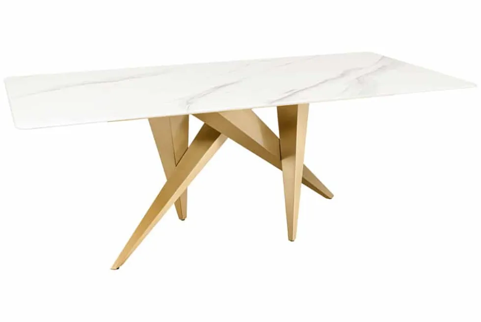 Design Esstisch ART LIVING 200cm weiß Marmor Keramik Metall brushed champagner gold