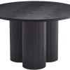 Design Esstisch BABYLON 120cm schwarz Fischgrät Eiche rund mit drei Säulenfüßen